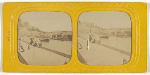 View of a quai, Paris, France; E. Lamy, French, active 1860s - 1870s, about 1860; Hand-colored Albumen silver print