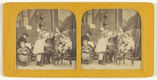Children washing clothes; about 1860; Hand-colored Albumen silver print