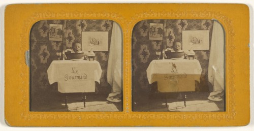 Le Gourmand: child eating; French; 1855 - 1860; Hand-colored Albumen silver print
