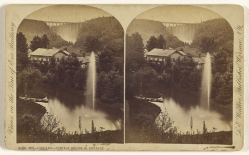 Glen Iris - Fountain - Portage Bridge in Distance; L. E. Walker, American, 1826 - 1916, active Warsaw, New York, about 1870