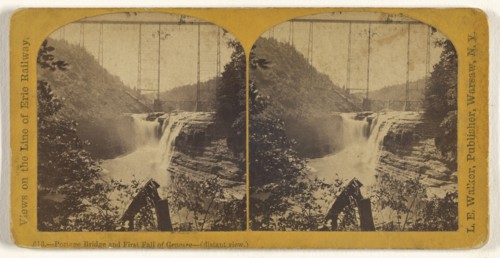 Portage Bridge and First Fall of Genesee -, distant view., L. E. Walker, American, 1826 - 1916, active Warsaw, New York)