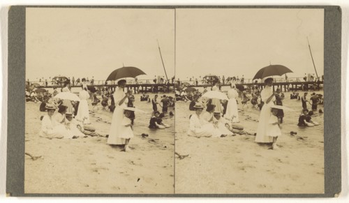 Colonial Beach, Va. On the beach at the bathing hour; Hanson E. Weaver, American, active 1860s - 1870s, about 1906; Gelatin