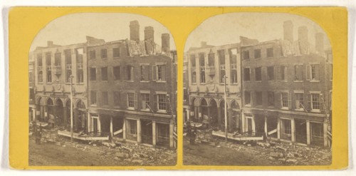 Ruins of Fire on Franklin Square; J. Weeks, American, active 1870s, about 1870; Albumen silver print