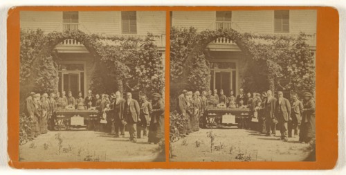 Group of people standing around a casket outside in yard; Attributed to Peter F. Weil, American, active New York, New York 1860s