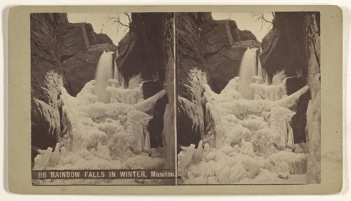 Rainbow Falls in Winter, Manitou; Charles Weitfle, American, 1836 - after 1884, about 1880; Albumen silver print