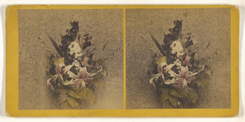 Bouquet of flowers; Franklin G. Weller, American, 1833 - 1877, about 1870; Hand-colored Albumen silver print