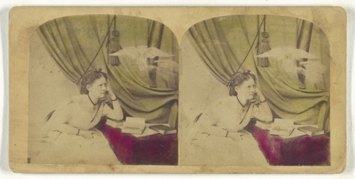 One by one, the Sands are flowing; Franklin G. Weller, American, 1833 - 1877, about 1870; Hand-colored Albumen silver print