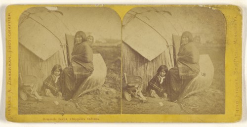 Domestic Scene, Chippewa Indians; Charles A. Zimmerman, American, born France, 1844 - 1909, about 1870; Albumen silver print
