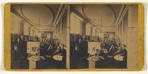 Art students posed at their easels; 1870s; Albumen silver print