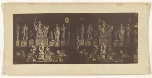 Pisa. Group of statuettes in alabaster - Laocoon, Venus of Canova, Venus de Medicis, Slave whetting his knife, Cupid; about 1870
