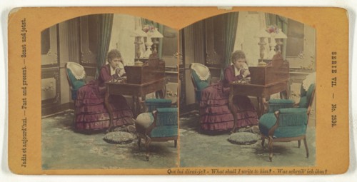 Que lui dirai-je? - What shall I write to him? - Was schreib' ich ihm?; about 1860; Hand-colored Albumen silver print
