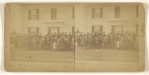 Group of school children posed outside; American; about 1870; Albumen silver print