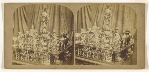 Display of vases and glasses which won a Prize Medal; about 1865; Albumen silver print