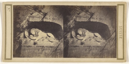 Lion sculpture of Lucerne, Switzerland; French; about 1865; Albumen silver print