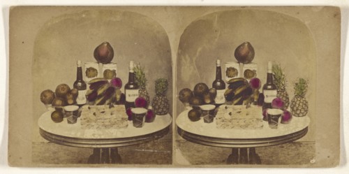 Fruits and wines; about 1865; Hand-colored Albumen silver print