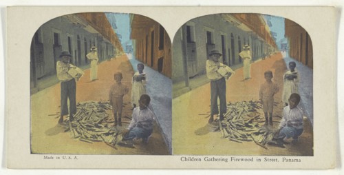 Children Gathering Firewood in Street, Panama; about 1900; Color Photomechanical