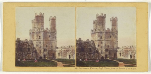 Carnarvon Castle, Eagle Tower, from the Interior of the Castle; British; about 1865; Hand-colored Albumen silver print