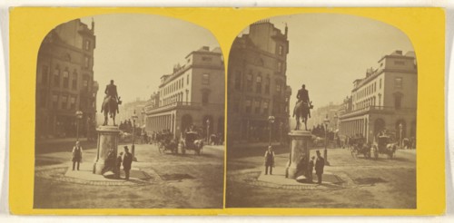 Pall Mall, Looking West, With The Statue of George The Third, In The Foreground; British; about 1865; Albumen silver print