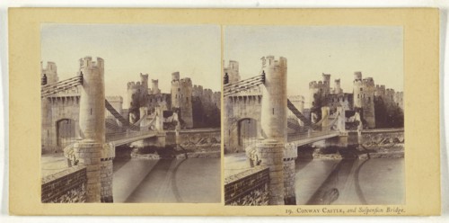 Conway Castle, and Suspension Bridge; British; about 1865; Hand-colored Albumen silver print