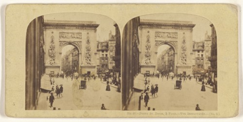Porte St. Denis, a Paris, French; 1860s; Albumen silver print