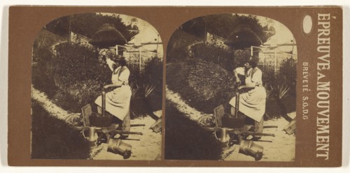 Man at water pump; French; 1860s; Albumen silver print