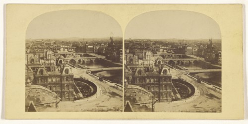 High angle view of the Seine, Paris, France; French; about 1865; Albumen silver print