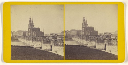 Old bridge & Catholic Hof-Birche. Dresden; German; about 1870; Albumen silver print