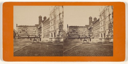 Munchen, Germany, Der Marienplatz gegen Westen; German; about 1870; Albumen silver print
