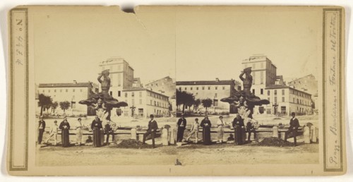 Piazza Barberini e Fontane del Tritone; Italian; about 1860; Albumen silver print