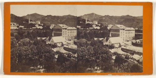 View of Pegli, a sea watering place near Genoa, bought at the Villa Pallavicini,Panorama di Pegli; Italian; about 1880; Albumen