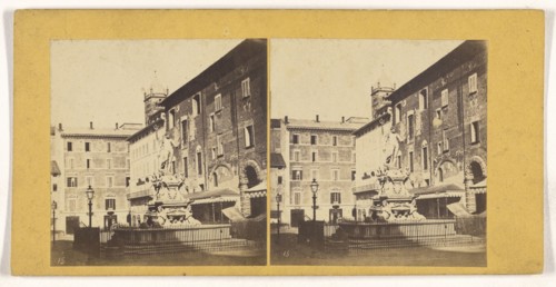 Piazza Netuno, Bologna; Italian; about 1869; Albumen silver print