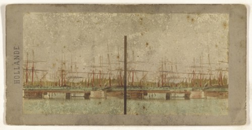 Grand Bassin de Navires a Rotterdam; about 1865; Hand-colored Albumen silver print