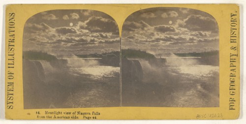 Moonlight view of Niagara Falls from the American side, recto, Quito, South America, verso, about 1870; Albumen silver print