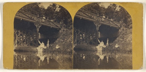 Bridge leading to Mineral Park, Sharon Springs, N.Y; American; about 1870; Albumen silver print
