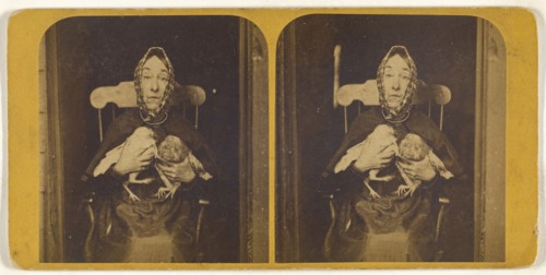 Nancy Luce holding two owls to her chest: Inkey Pinkee and Winkee Pinkee; S.F. Adams, American, 1844 - 1876, about 1870