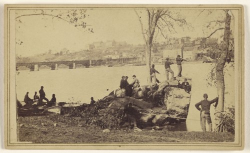 Georgetown Aqueduct looking towards Georgetown; Attributed to Mathew B. Brady, American, about 1823 - 1896, about 1862; Albumen