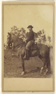 Man wearing a hat, in profile, on horseback; Alexander Gardner, American, born Scotland, 1821 - 1882, about 1862; Albumen