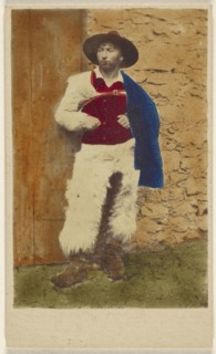 Pegoraro(?, vaquero wearing wooly chaps; Spanish; about 1870; Hand-colored albumen silver print