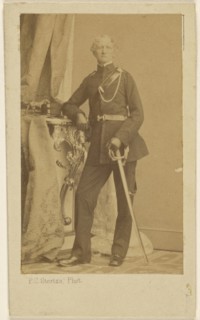 soldier with sword, standing; P.C. Stortz, British, active Liverpool and Leamington, England 1860s, 1860s; Albumen silver print