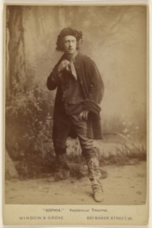 Sophia. Vaudeville Theatre.,Actor in worn clothes in forest setting; Window & Grove; about 1880; Albumen silver print