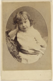 little girl with hand on head, printed in oval style; J. J. Abbott; about 1880; Albumen silver print
