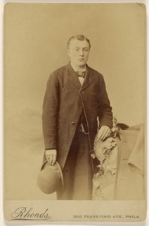 Man holding derby, standing; William H. Rhoades, American, active Philadelphia, Pennsylvania 1870s, 1880s; Albumen silver print