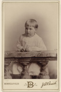Portrait of a little girl posed on a stone railing; J.A. Brush, American, active 1880s - 1890s, about 1888; Gelatin silver