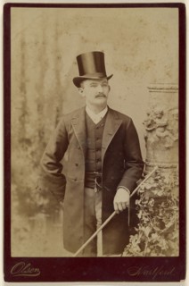 man with moustache, wearing top hat, standing; Olsen, American, active Hartford, Connecticut 1870s - 1880s, 1880s; Albumen