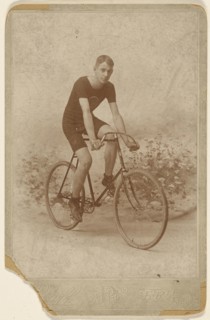 Male racer on bicycle; Fred Pfaff, American, active Erie, Pennsylvania 1870s - 1890s, 1890s; Gelatin silver print