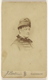 woman wearing period hat, in vignette-style; J. Bateman, British, active 1860s, 1870s; Albumen silver print