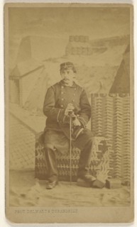soldier or actor as soldier, seated; Delmaet & Durandelle, French, about 1866; Albumen silver print
