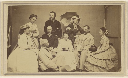 Group portrait of nine men and women; H. Wentworth, American, active Sharon Springs, New York 1860s, 1864 - 1866; Albumen