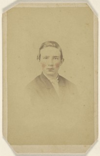 young man, printed in vignette-style; Isaac Rehn & Sons; 1865-1875; Hand-colored albumen silver print