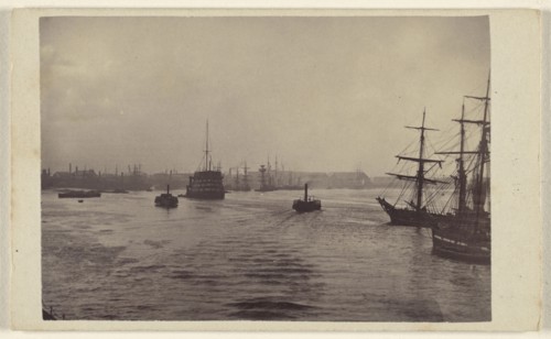 View of harbor at The Thames at Greenwich?; Ludwig Schultz, British, active Greenwich, England 1860s, about 1870; Albumen
